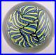 Jody-Fine-3-5-Blue-Yellowith-Green-Lilac-Ribbon-Glass-Paperweight-In-Clear-Signed-01-bcx