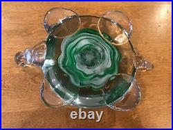 Joe St Clair Signed Green Clear Art Glass Turtle Paper Weight Figurine