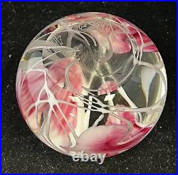 John Lotton Pink Hearts & Vines Translucent Paperweight Signed Dated 1996