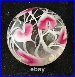 John Lotton Pink Hearts & Vines Translucent Paperweight Signed Dated 1996