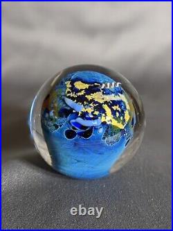 Josh Simpson Art Glass 1.75 Inhabited Planet Marble Paperweight