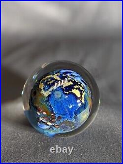 Josh Simpson Art Glass 1.75 Inhabited Planet Marble Paperweight