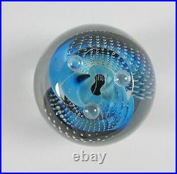 Josh Simpson Art Glass Gravitron Planet Blue Paperweight Wave & Bubbles 2003