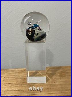 Josh Simpson Art Glass Sphere Planet Marble / Paperweight on Acrylic Stand