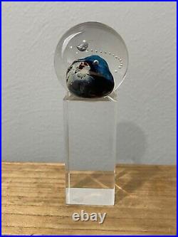 Josh Simpson Art Glass Sphere Planet Marble / Paperweight on Acrylic Stand