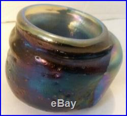 Josh Simpson Iridescent Art Glass Vase Molten Lava Signed 1980