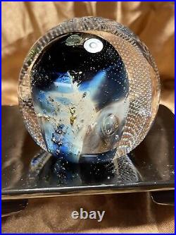 Josh Simpson Paperweight Art Glass Inhabited Planet SIGNED 3