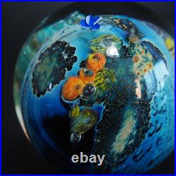 Josh Simpson Signed Inhabited Art Glass MegaPlanet 3 inch Earth Paperweight 2000