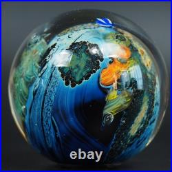 Josh Simpson Signed Inhabited Art Glass MegaPlanet 3 inch Earth Paperweight 2000