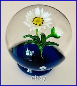 KEN ROSENFELD Exquisite Flower Art Glass PAPERWEIGHT On Cobalt Blue Base 2000