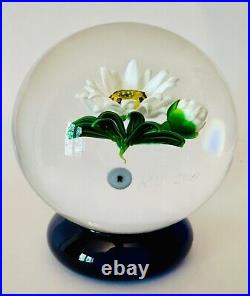 KEN ROSENFELD Exquisite Flower Art Glass PAPERWEIGHT On Cobalt Blue Base 2000