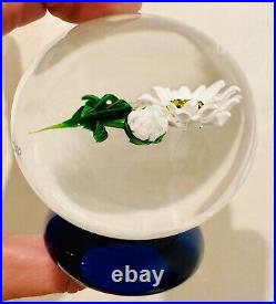 KEN ROSENFELD Exquisite Flower Art Glass PAPERWEIGHT On Cobalt Blue Base 2000