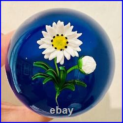 KEN ROSENFELD Exquisite Flower Art Glass PAPERWEIGHT On Cobalt Blue Base 2000