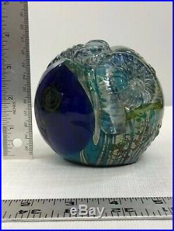 KOG John Wolfe Aqua Blue Fossil Nautilus Art Glass Magnum Studio Paperweight