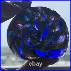 Karg Blue Silver Art Glass Shell Nautilus Paperweight Sculpture Hand Signed