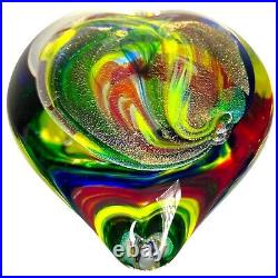 Karg Dichroic Magnum Heart Art Glass Paperweight Iridescent Veined 4.5 in Signed