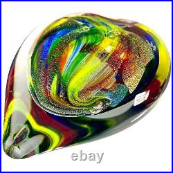 Karg Dichroic Magnum Heart Art Glass Paperweight Iridescent Veined 4.5 in Signed