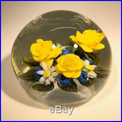 Katsumi Sakakibara Art Glass Paperweight Lampwork Yellow Roses & Blueberries