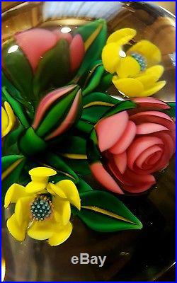 Ken Rosenfeld Art Glass Paperweight Floral Flower Bouquet, 1992