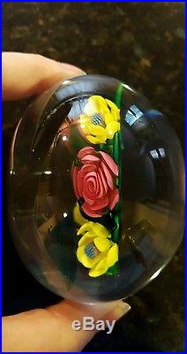 Ken Rosenfeld Art Glass Paperweight Floral Flower Bouquet, 1992