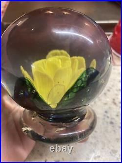 Kerry Zimmerman signed Art Glass Pedestal Yellow Rose 2002
