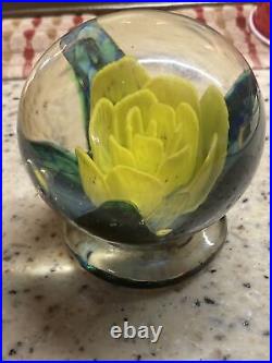 Kerry Zimmerman signed Art Glass Pedestal Yellow Rose 2002