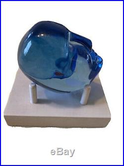 Kosta Boda Bertil Vallien Brains Karolina Blue Paperweight Art Glass Sculpture