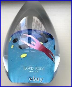 Kosta Boda Blue Tear Shaped Paperweight Flying Man Signed B. Vallien Ltd Edition
