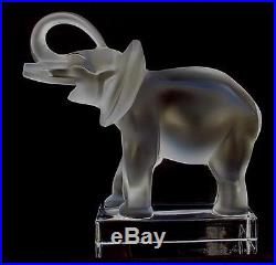 Lalique France Crystal Elephant Trunk Up Frosted Art Glass Paperweight Figurine