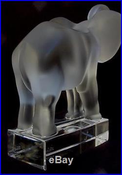 Lalique France Crystal Elephant Trunk Up Frosted Art Glass Paperweight Figurine