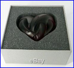 LALIQUE FRANCE SIGNED Art Glass ENTRELACES FUSCHIA HEART PAPERWEIGHT RED/PURPLE