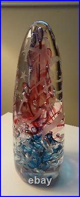 LARGE 7.5 Signed Duncan McClellan Carved Etched Alchemy Art Glass Paperweight