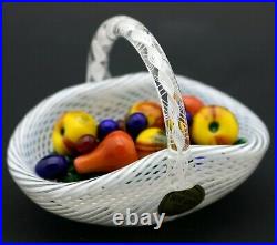 LARGE Delightful SAINT LOUIS Latticino FRUIT BASKET Art Glass PAPERWEIGHT Boxed