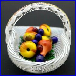 LARGE Delightful SAINT LOUIS Latticino FRUIT BASKET Art Glass PAPERWEIGHT Boxed