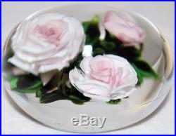 LARGE Marvelous RICK AYOTTE Pink and White ROSES Art Glass PAPERWEIGHT