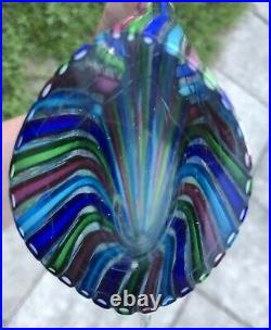 LARGE Murano Glass Blue Lime Pink Canes cased Angle Fish Italy 16.75 Tall