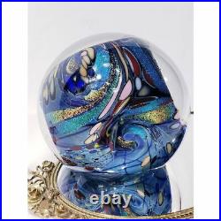 LARGE Rollin Karg Dichroic Studio Art Glass 5.5 Tall Paperweight Globe Stunning