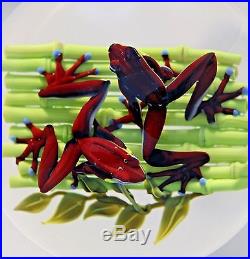 LARGE Spectacular D'ONOFRIO Art Glass EXOTIC Tree FROGS on Bamboo PAPERWEIGHT