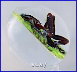 LARGE Spectacular D'ONOFRIO Art Glass EXOTIC Tree FROGS on Bamboo PAPERWEIGHT