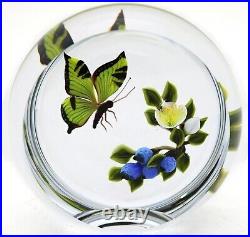 LARGE Victor TRABUCCO Swallowtail BUTTERFLY & Blue Berries Art Glass PAPERWEIGHT