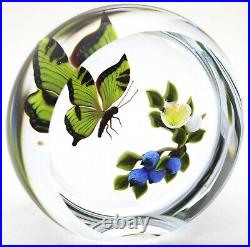 LARGE Victor TRABUCCO Swallowtail BUTTERFLY & Blue Berries Art Glass PAPERWEIGHT