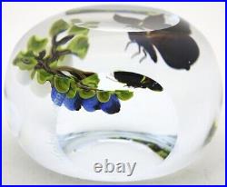 LARGE Victor TRABUCCO Swallowtail BUTTERFLY & Blue Berries Art Glass PAPERWEIGHT