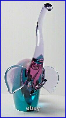 LBS Crystal Paperweight Elephant Trunk Up Czech Republic Blue Purple Vintage EUC