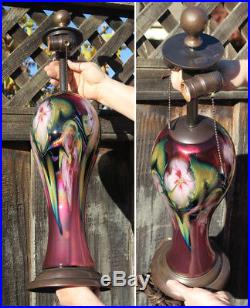 LG Charles Lotton Fuchsia Multi-Flora Lamp base part Art glass paperweight brass