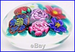 LOVELY Ken ROSENFELD Flower BOUQUET & Strawberry ART Glass PAPERWEIGHT