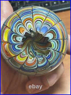 LRG Vintage Rare Fratelli Toso Italian Art Glass MC Paperweight Rainbow Ribbons