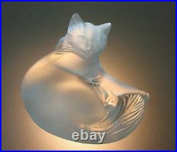 Lalique Crystal Frosted Happy Cat Figurine Paperweight 1179500 Signed & Labeled