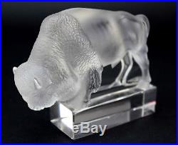 Lalique France Frosted Crystal Bison Buffalo Art Glass Paperweight Figurine LZO
