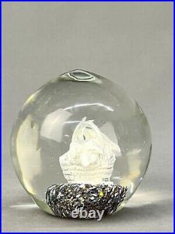 Large Antique Bohemian/Czech Sulfide Birds Doves on Basket 5 Paperweight