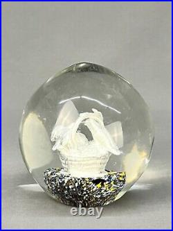 Large Antique Bohemian/Czech Sulfide Birds Doves on Basket 5 Paperweight